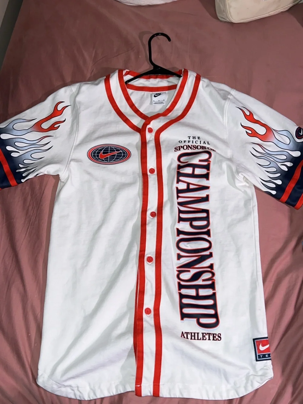 Nike White Red & Navy 'Championship' Baseball Jersey